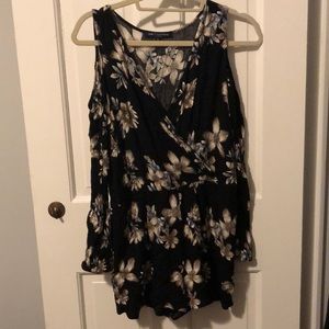 Floral romper with cut out shoulder